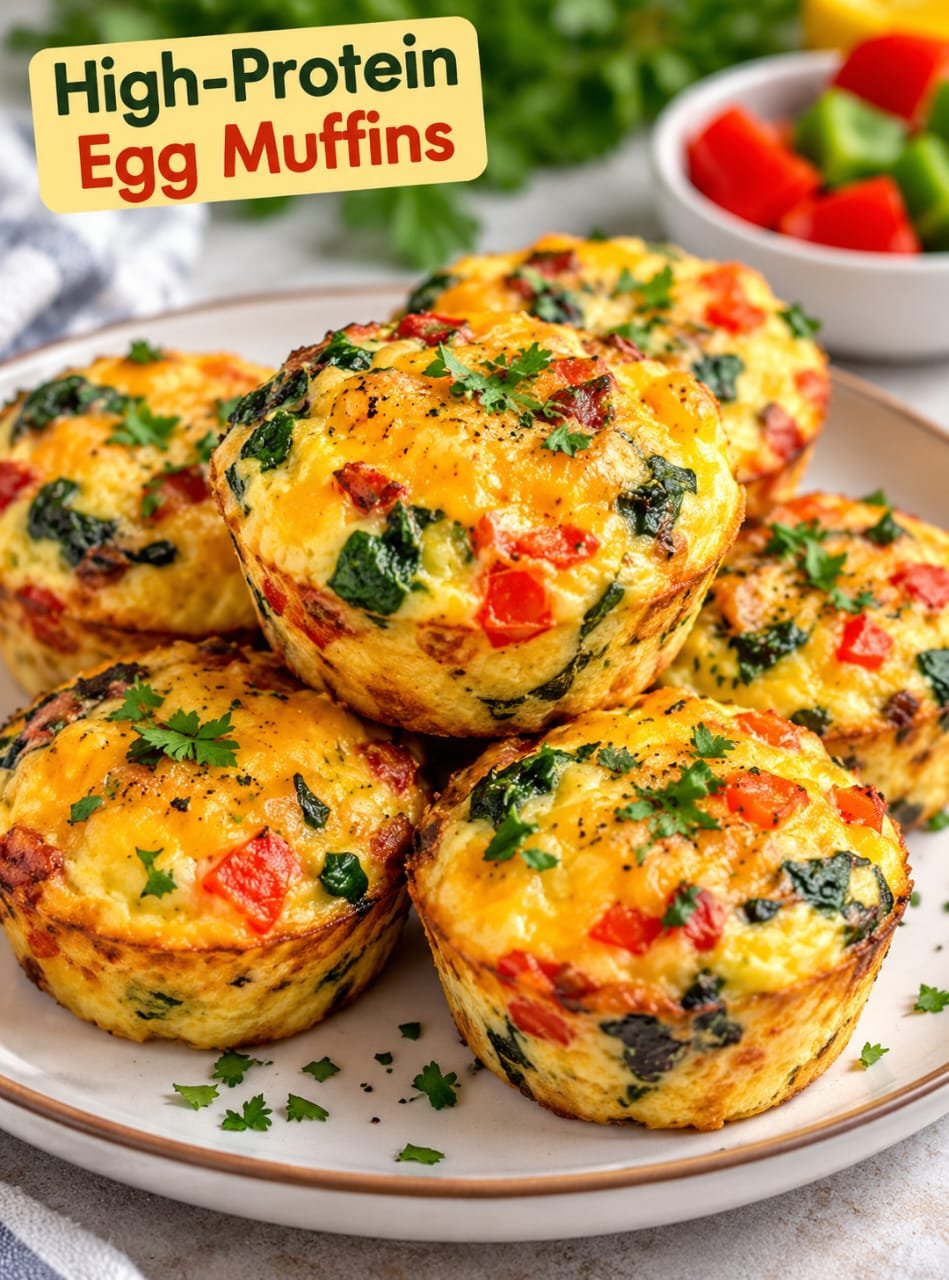 High Protein Breakfast Egg Muffins with eggs, cottage cheese, cheddar cheese, and vegetables